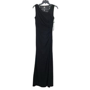 Adrianna Papell Dress Womens Size 4 Black Ruched Stretch Sequins Side Slit